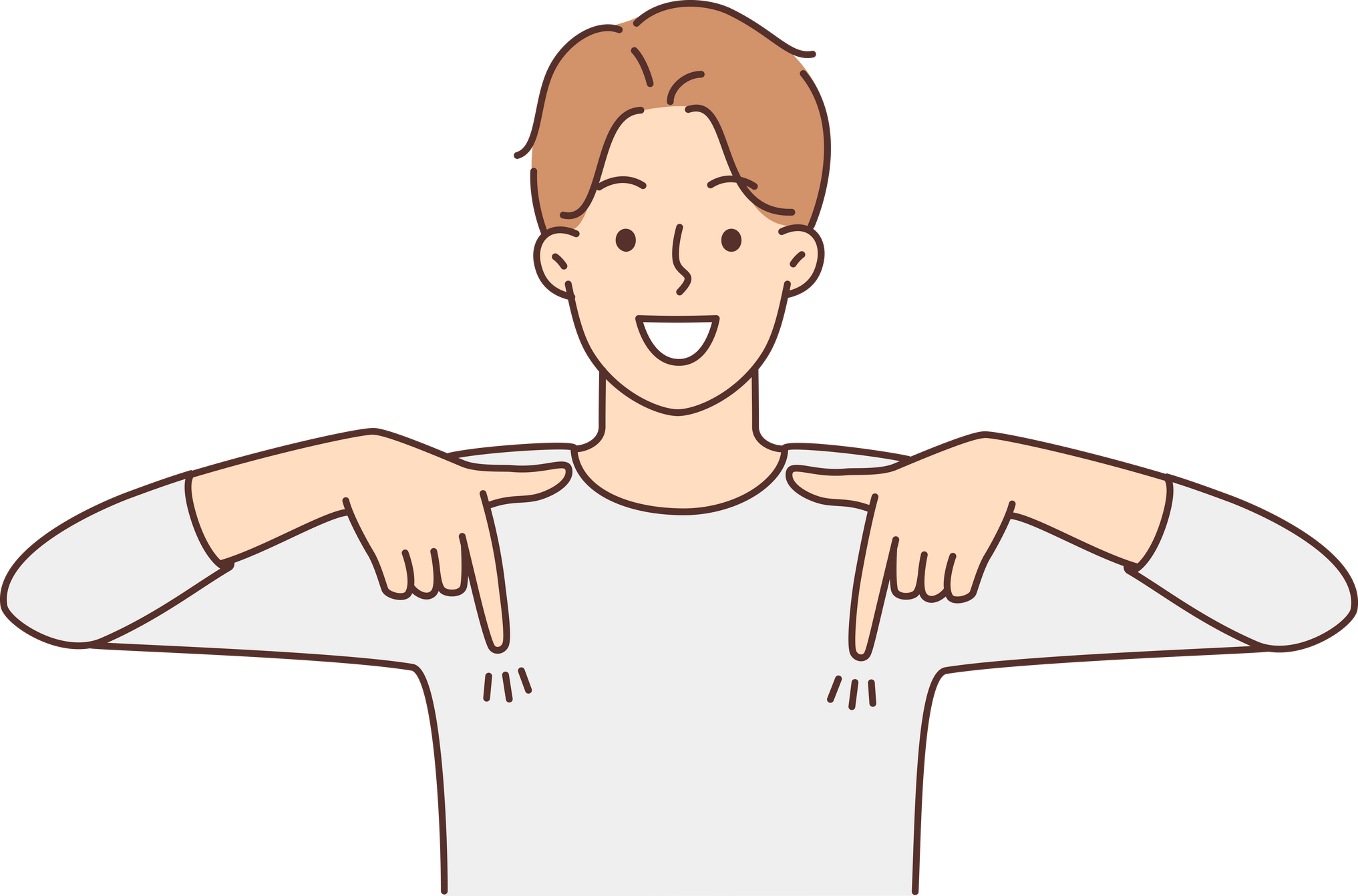Smiling man point down at good deal